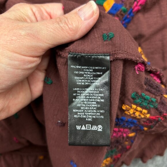 By Anthropologie Flutter Sleeve V-Neck Embroidered Top Women's Size L Maroon - Picture 5 of 9